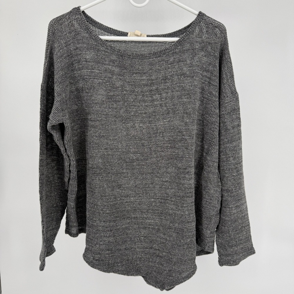 Eileen Fisher Gray Heathered Knit‎ Sweater Loose Weave Relaxed Fit Size L
